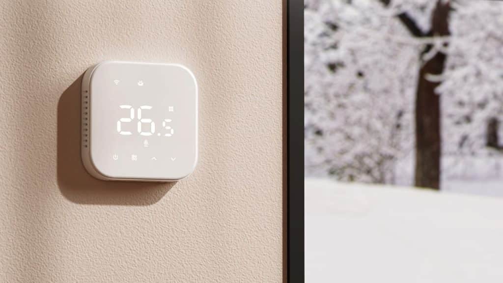 Matter Smart Thermostat, mounted on a wall