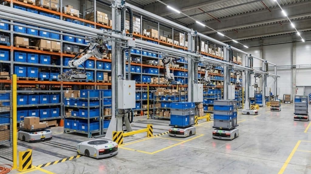 KI-Generiertes Bild einer automatisierten Lagerhalle