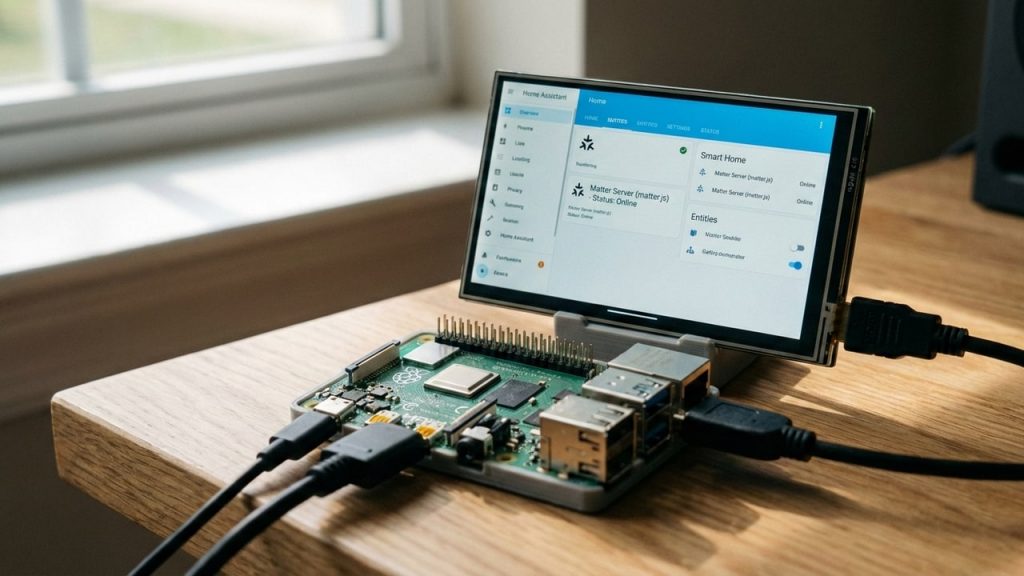 KI-generiertes Symbolbild: Raspberry Pi mit Bildschirm und Home Assistant.