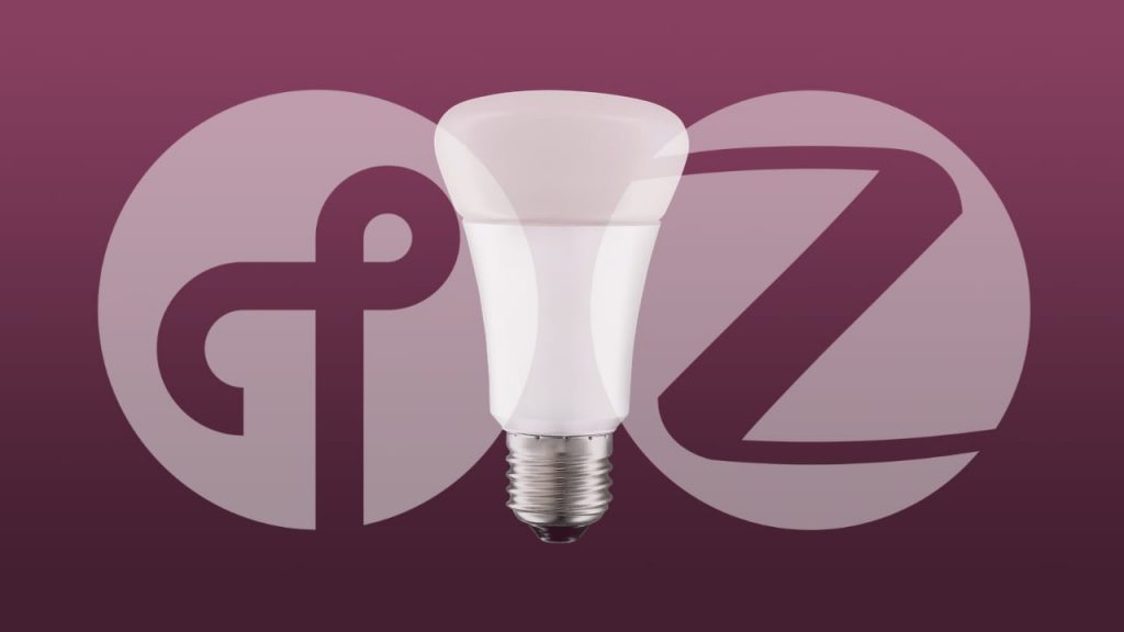 Hue-Lampe mit Thread- und Zigbee-Logo